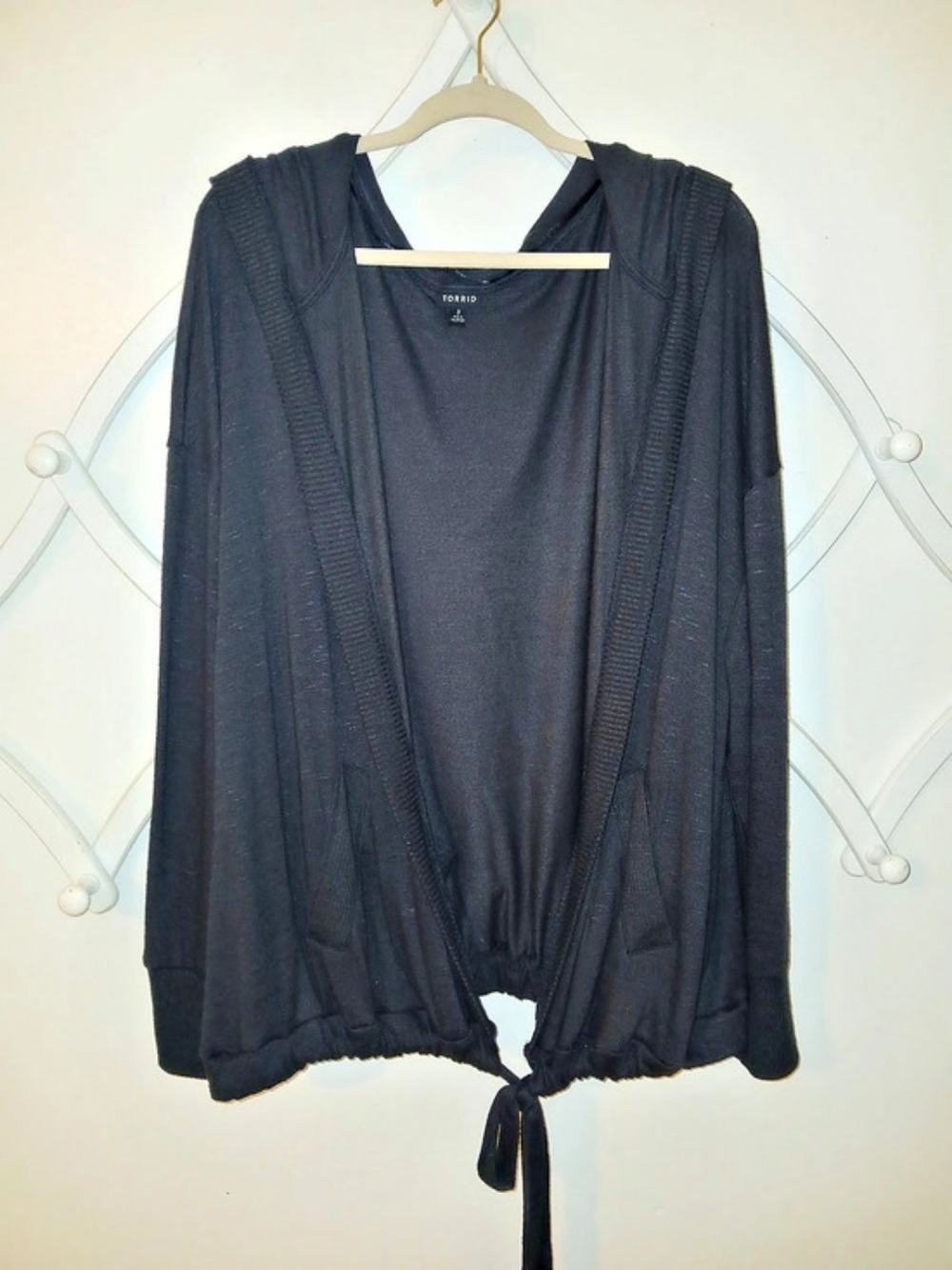 Torrid Super Soft Dark Grey Tie Front Hooded Cardigan Size 4X